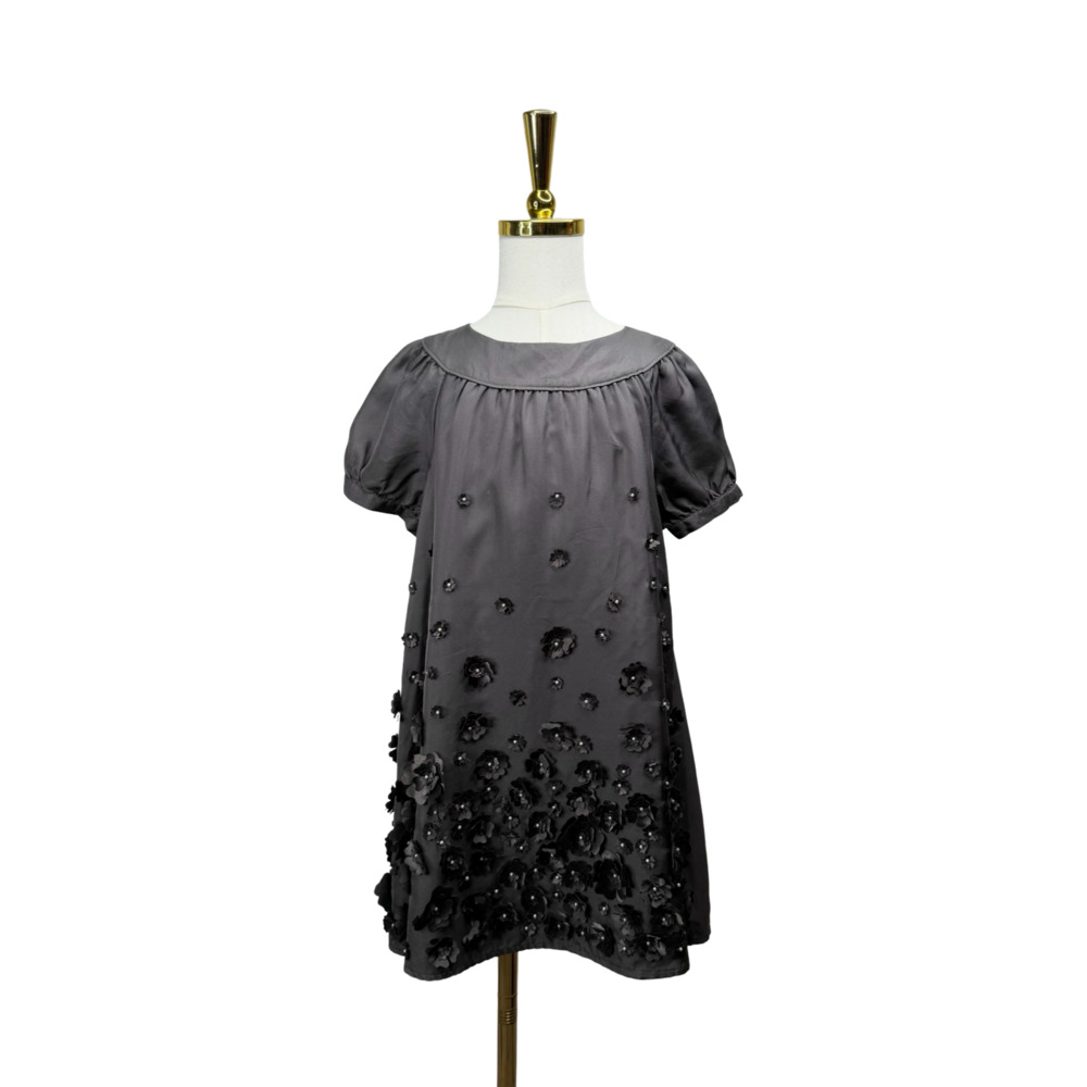 Stella McCartney for GapKids Gray Silk Dress with 3D Floral Appliqués Sz. M